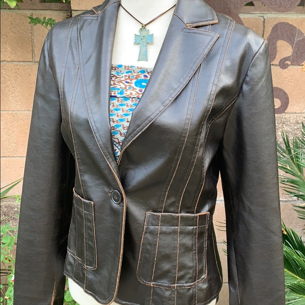 Charlotte Russe brown leather distressed jacket